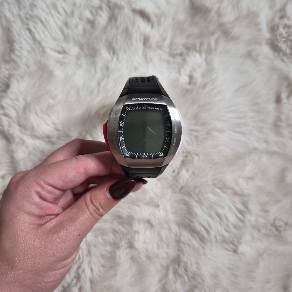Sportline Duo Watch Digital Black Silver Tone Sporty Athleisure Athletic Activew
